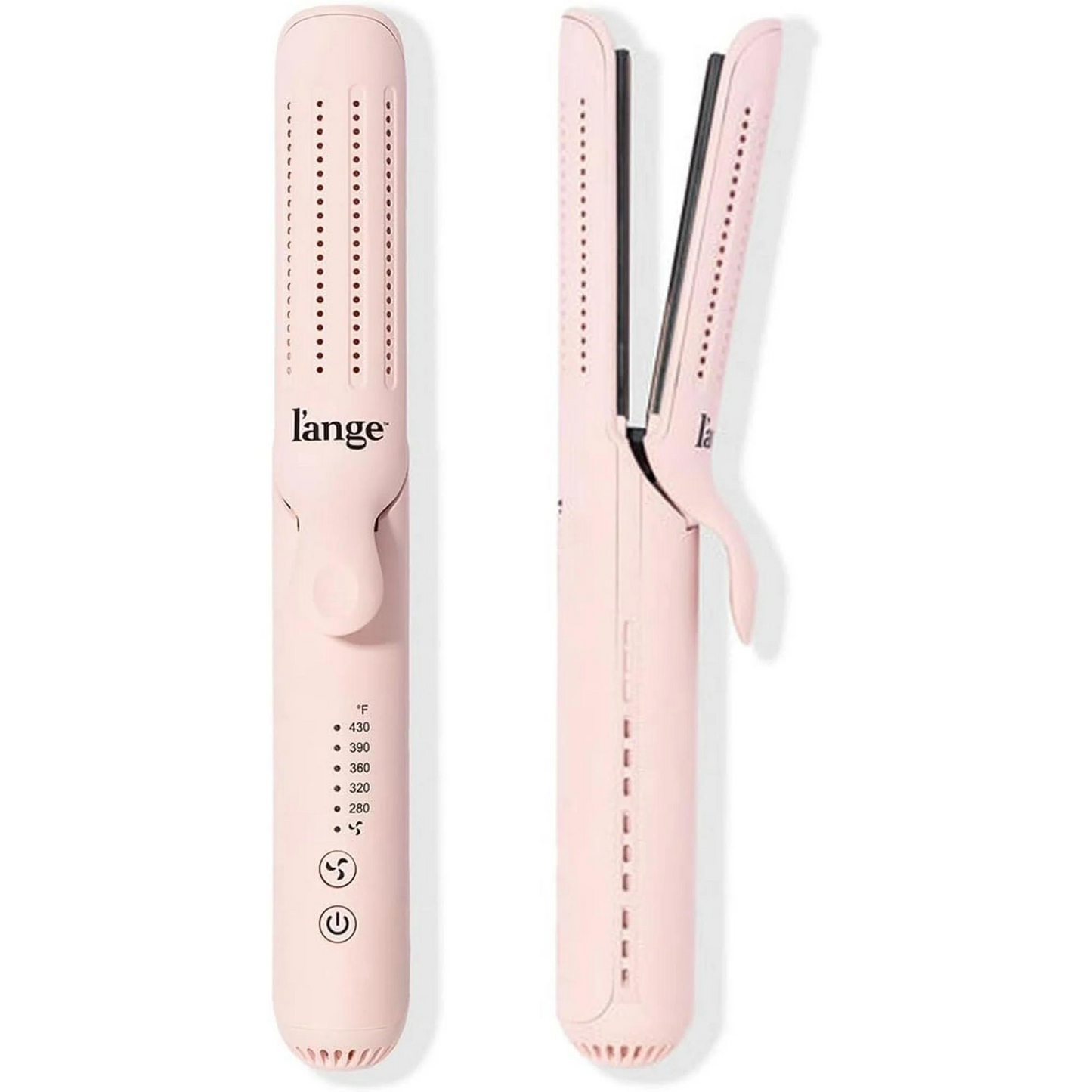 L'ANGE HAIR Le Duo Standard 360° Airflow Styler 2-in-1 Curling Wand & Titanium Flat Iron Hair Straightener Professional Hair Curler with Cooling Air Vents Dual Voltage & Adjustable Temp (Blush)