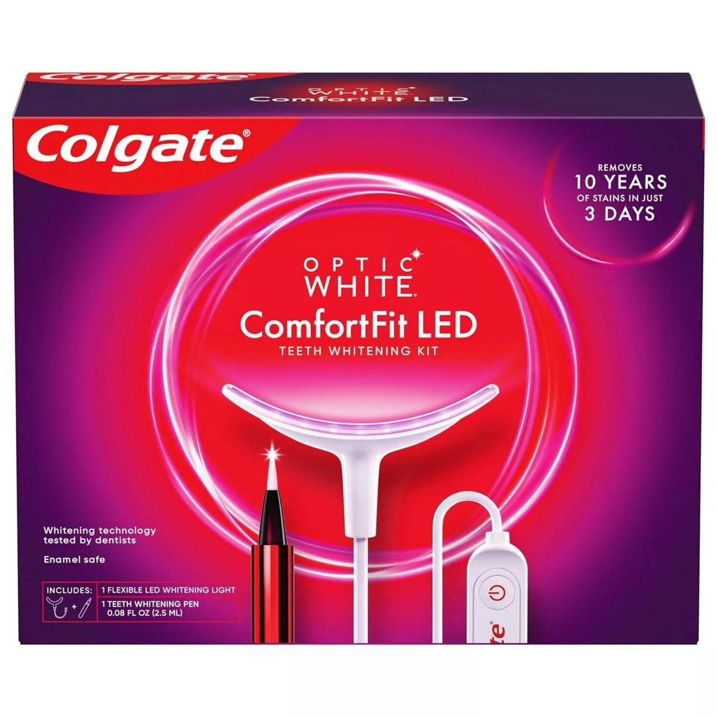 Colgate Optic White ComfortFit LED Teeth Whitening Kit, Smartphone-Powered Teeth Whitening Kit, Enamel-Safe