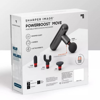 Sharper Image Powerboost Deep Tissue Travel Portable Percussion Massage Gun, Powerboost Move Full Body, Back & Neck Muscle Massager with 4 Attachments, Handheld Rechargeable Electric Massage Gun for Athletes