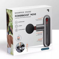 Sharper Image Powerboost Deep Tissue Travel Portable Percussion Massage Gun, Powerboost Move Full Body, Back & Neck Muscle Massager with 4 Attachments, Handheld Rechargeable Electric Massage Gun for Athletes