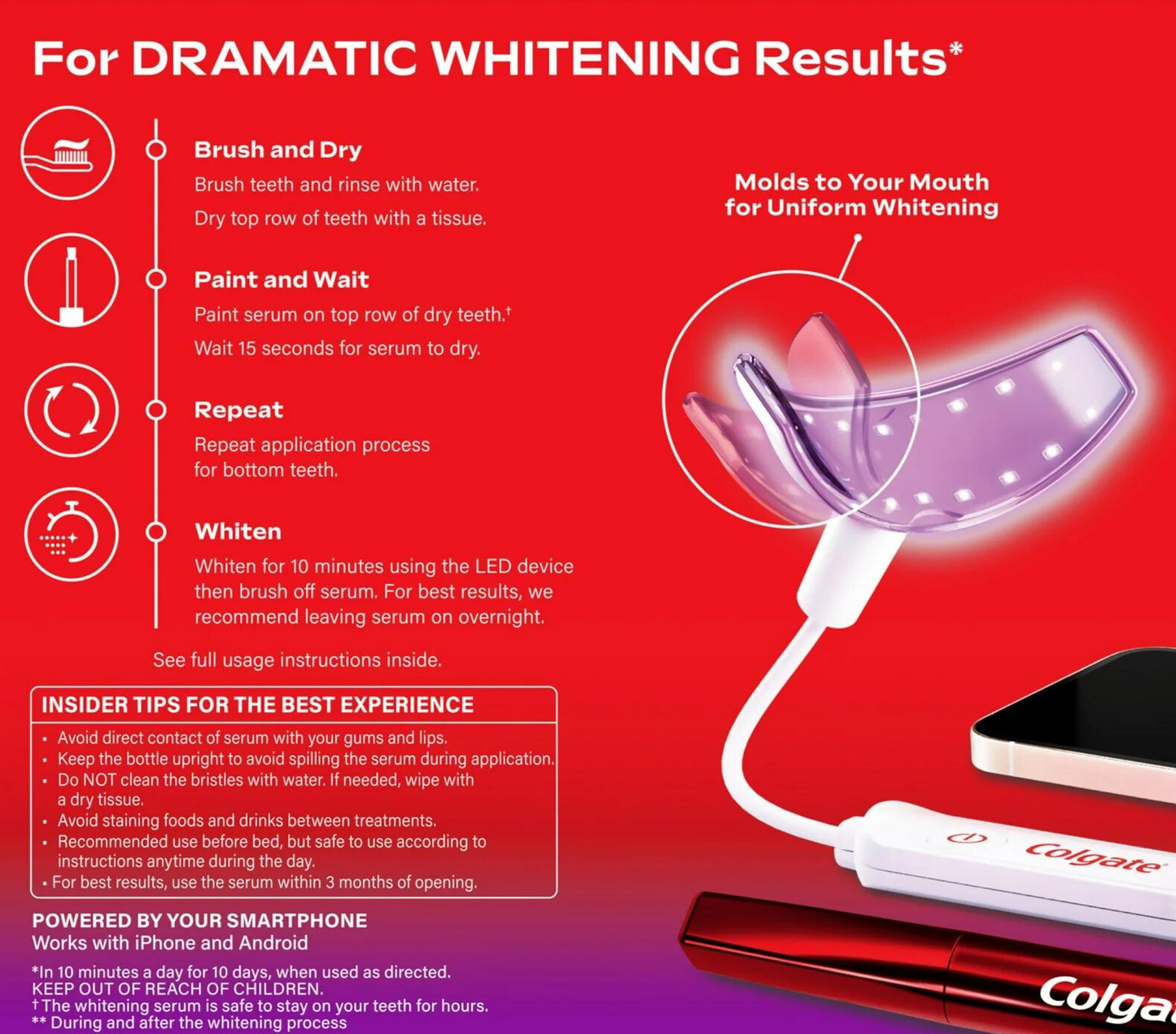 Colgate Optic White ComfortFit LED Teeth Whitening Kit, Smartphone-Powered Teeth Whitening Kit, Enamel-Safe